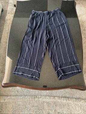 LOFT Navy Blue Pinstripe Wide-Leg Cropped Pants
